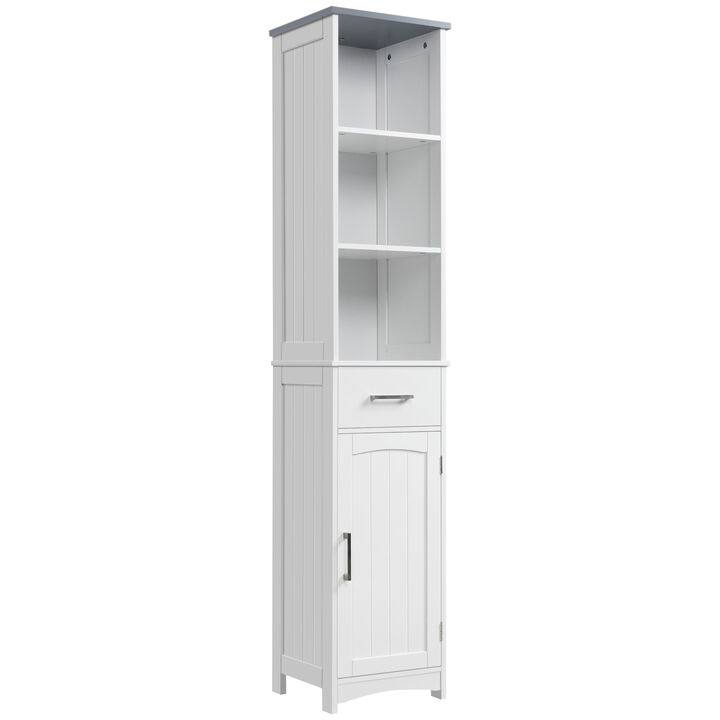 Tall Bathroom Storage Cabinet, Freestanding Linen Tower Slim Organizer, White