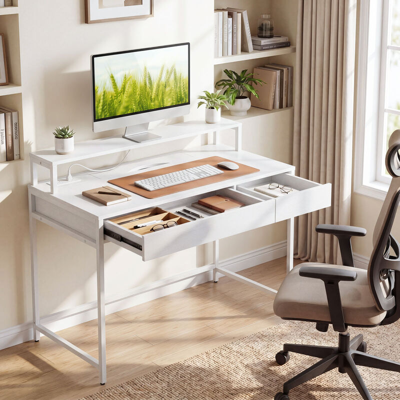 Space Saving Computer Desk with Adjustable Monitor Shelf and Multifunction Drawer Storage for Office image number 3