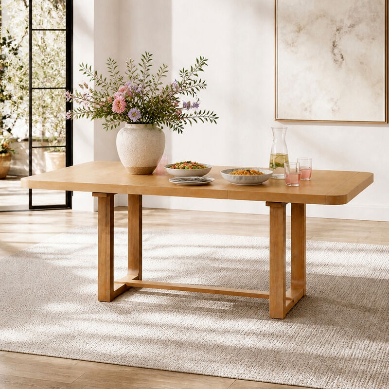 Merax Solid Wood Extendable Dining Table with Spacious Rectangular Top, Reinforced Base image number 2