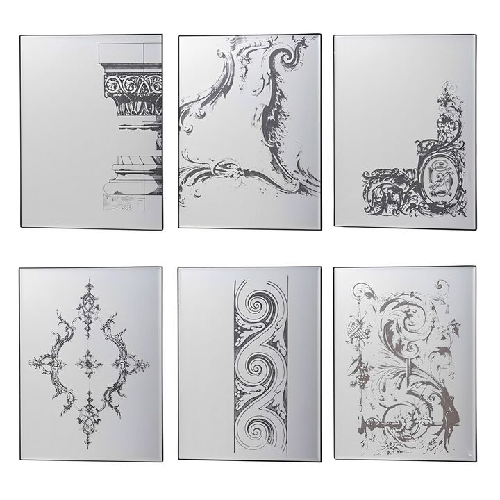 HomeRoots Set of Six Decorative Antiqued Glass Black Metal Framed Mirror Set