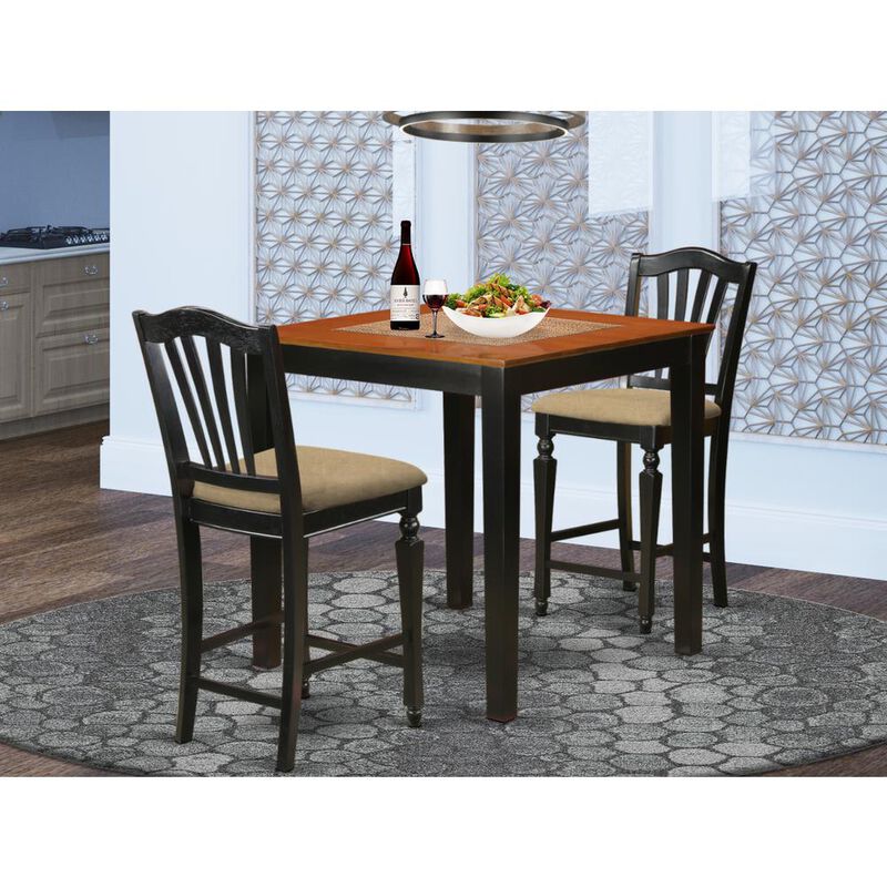 East West Furniture PBCH3-BLK-C 3 Pc pub Table set - high top Table and 2 Kitchen Chairs.