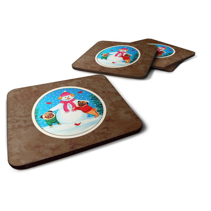 Caroline's Treasures 7115FC Winter Snowman With Pug Foam Coasters (Set of 4), 3.5, Multicolor