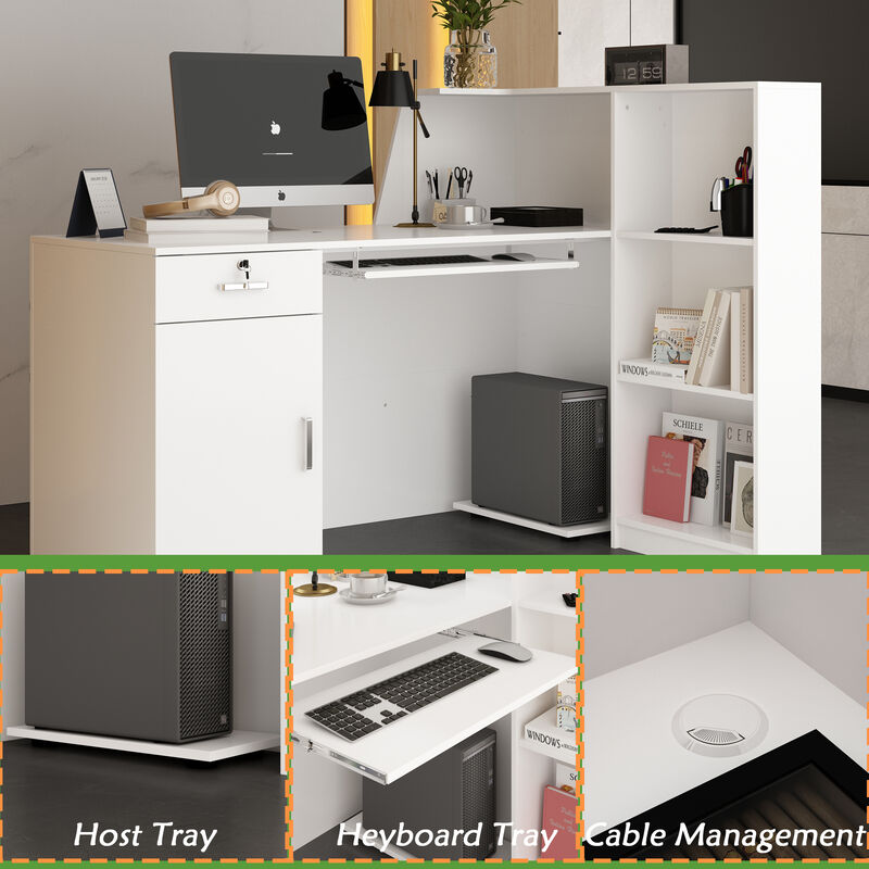 FUFU&GAGA 55.1-in White Modern/Contemporary Reception Desk Hutch Included,White