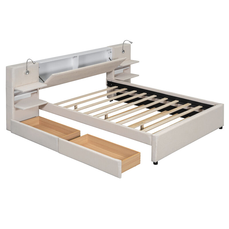 Merax Upholstered Platform Bed with Reading Lights image number 3