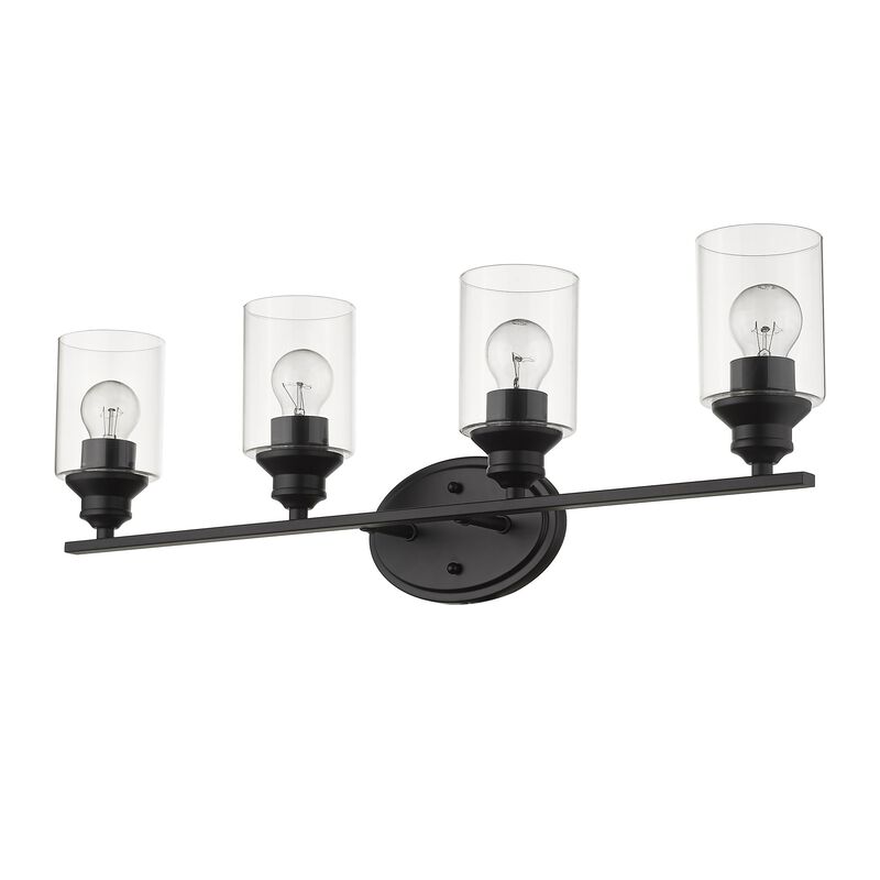 Hivvago Four Light Matte Black Wall Light with Clear Glass Shade