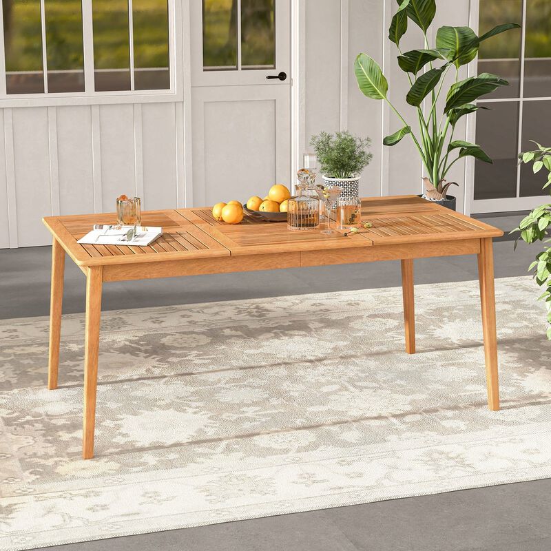 6-Person Outdoor Acacia Wood Rectangular Dining Table with Umbrella Hole image number 4
