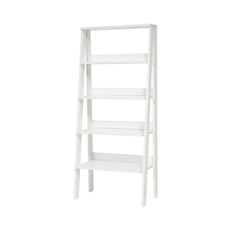 Furnish Home Store Otavio 5 Tier Modern Ladder Bookshelf Organizers, Wood Frame Bookshelf for Small Spaces in Your Living Rooms, Office Furniture Bookcase, White