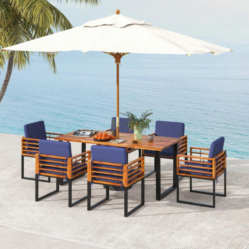 Hivvago 7 Pieces Patio Acacia Wood Dining Chair and Table Set for Backyard and Poolside