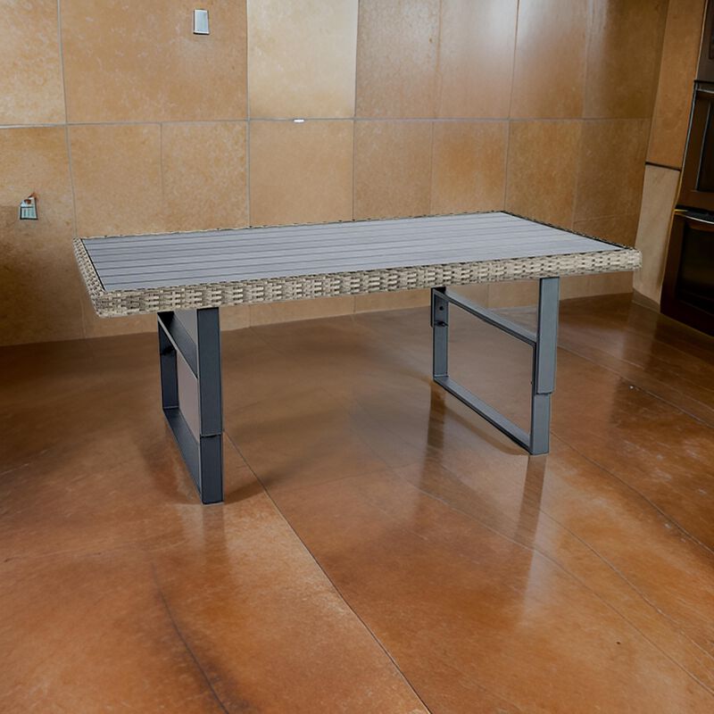 Foca 63 Inch Outdoor Rectangular Dining Table, Adjustable Height, Wicker