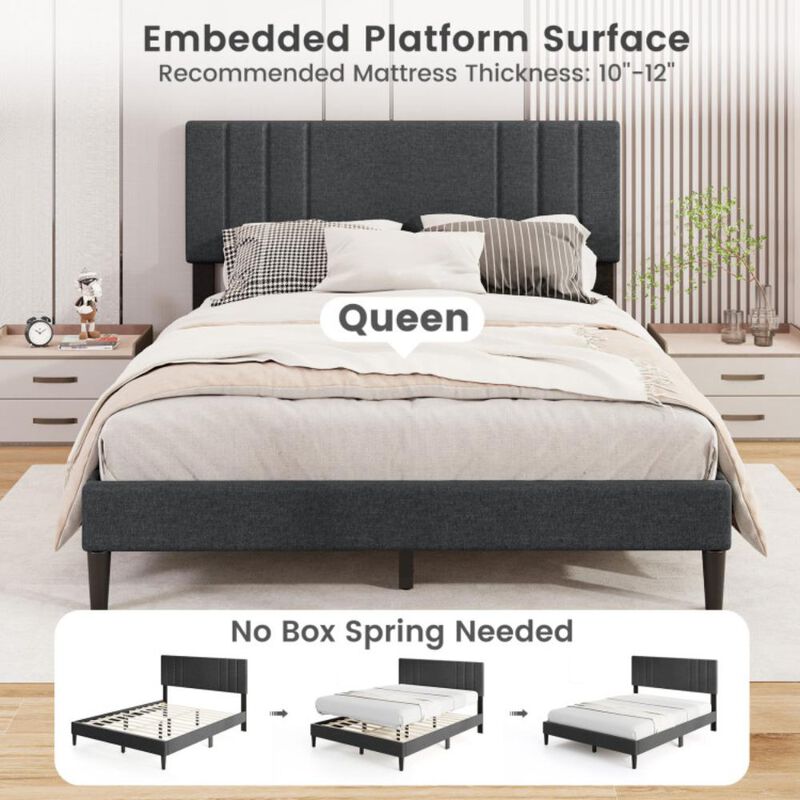 Hivvago Bed Frame with Vertical Channel Tufted Headboard and Wooden Slats-Queen Size