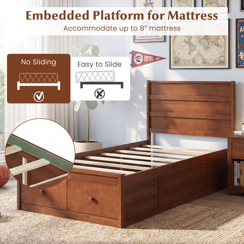 Twin Platform Bed Frame with Built-In Storage Drawers and Headboard image number 5