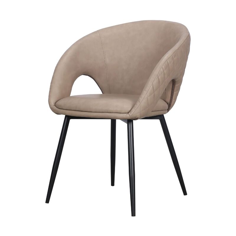 Moxy Dining Chair Set of 4, Light Taupe Faux Leather, Diamond Stitched
