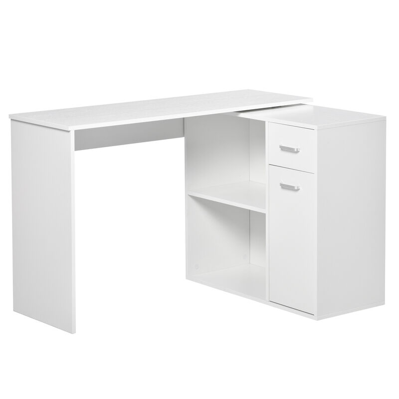 Rotating Home Office L-Shaped Corner Desk w/ Storage Drawer Computer Table Black