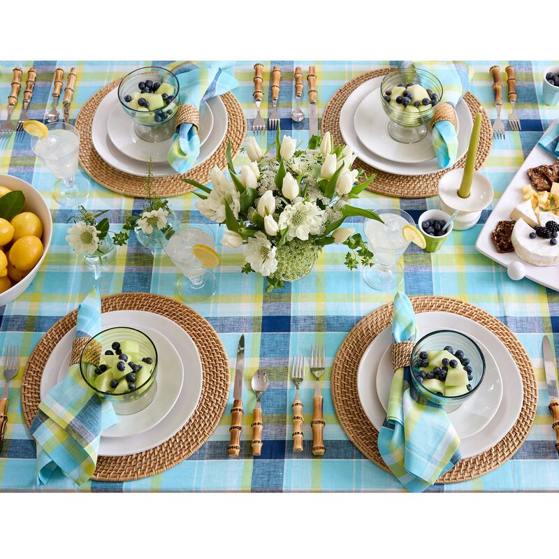 Solino Home Summer Madras Plaid 100% Linen Tablecloth &ndash; Handcrafted, Machine Washable, Perfect for Holiday and Everyday Dining