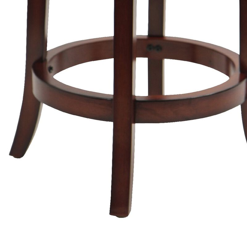 Sabi 24 inch Swivel Counter Stool, Solid Wood, Faux Leather, Brown, Black