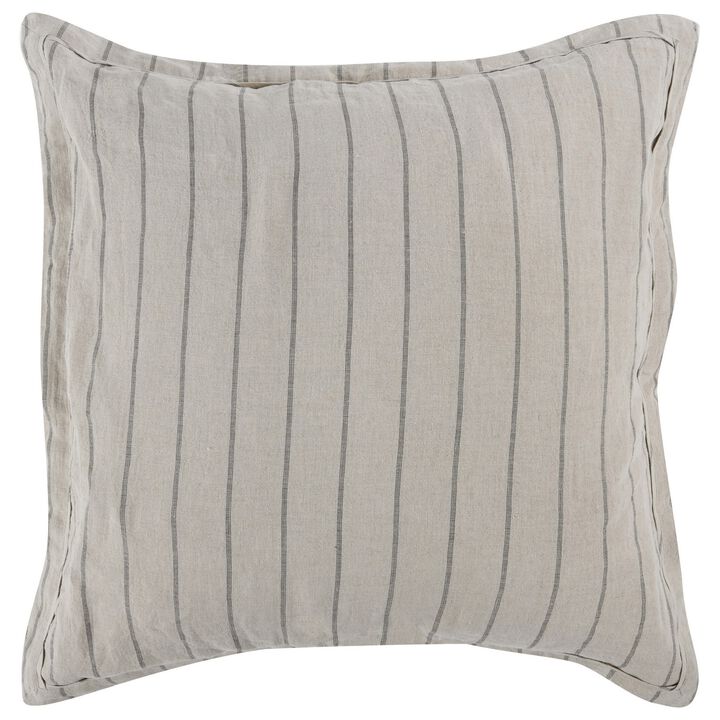 Tara 26 Inch Linen Square Euro Pillow Sham with Woven Stripe Design -Benzara