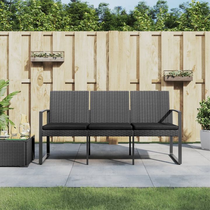vidaXL Outdoor Bench with Cushions, 3-Seater Patio Bench, Durable Polypropylene Rattan - Dark Gray, Powder-Coated Steel Frame - Garden/Terrace Furniture