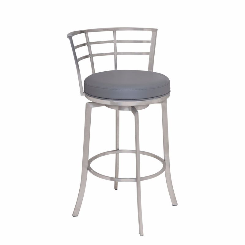 Curved Metal Back Counter Height Barstool with Flared Legs,Silver and Gray-Benzara