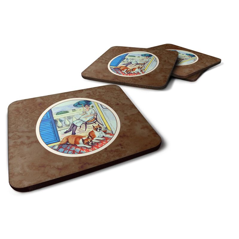 Caroline's Treasures 7068FC Lady With Her Boxer Foam Coasters (Set of 4), 3.5, Multicolor image number 0