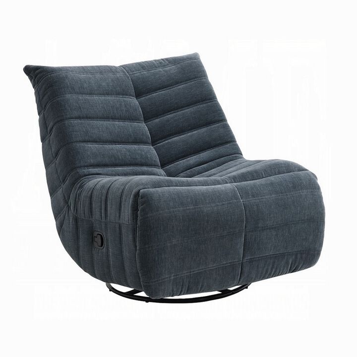 Taon Swivel Glider Manual Recliner Chair, Tufted Dark Gray Chenille - Benzara