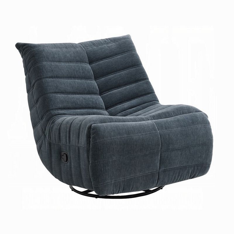 Taon Swivel Glider Manual Recliner Chair, Tufted Dark Gray Chenille - Benzara