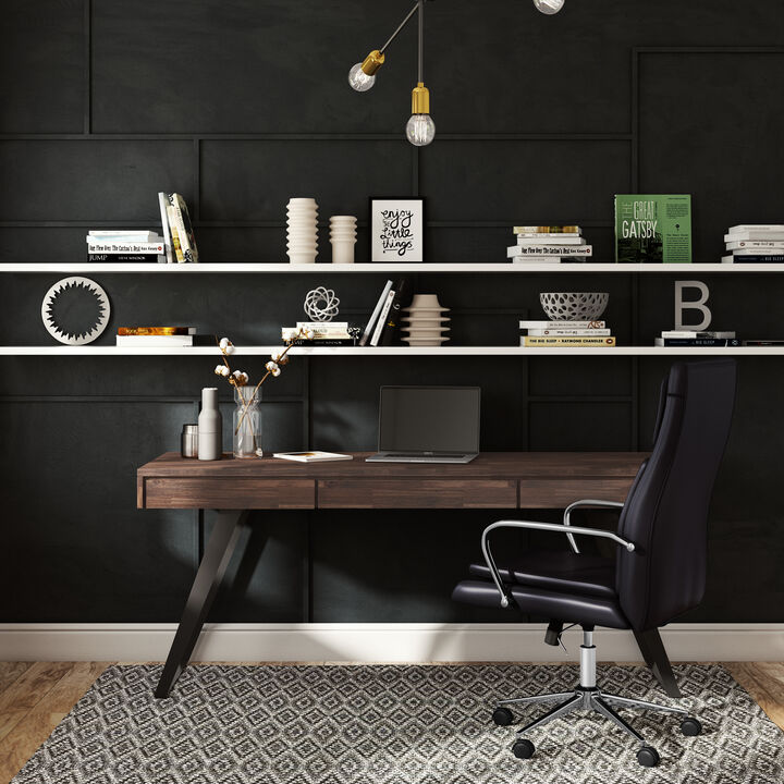 Lowry SOLID ACACIA WOOD Modern Industrial 72 inch Wide Large Desk in Distressed Charcoal Brown