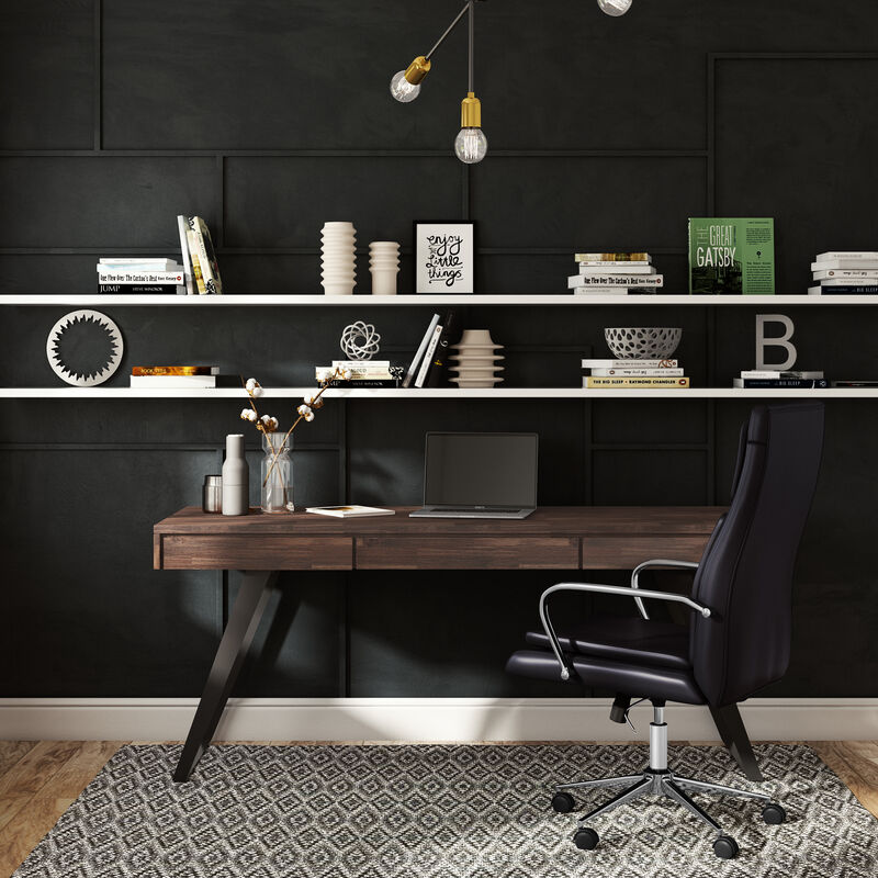 Lowry SOLID ACACIA WOOD Modern Industrial 72 inch Wide Large Desk in Distressed Charcoal Brown image number 1