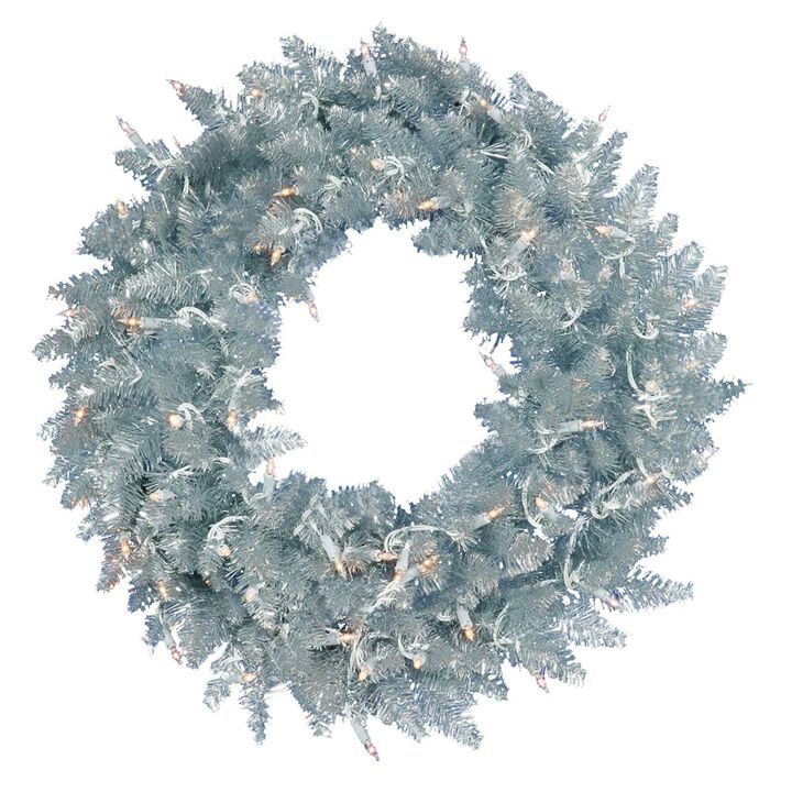 Vickerman 60" Silver Fir Artificial Christmas Wreath, Warm White Dura-Lit LED Lights. - Faux Fir Christmas Wreath - Indoor Seasonal Home Decor