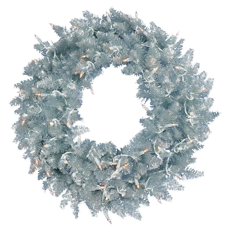 Vickerman 60" Silver Fir Artificial Christmas Wreath, Warm White Dura-Lit LED Lights. - Faux Fir Christmas Wreath - Indoor Seasonal Home Decor image number 0