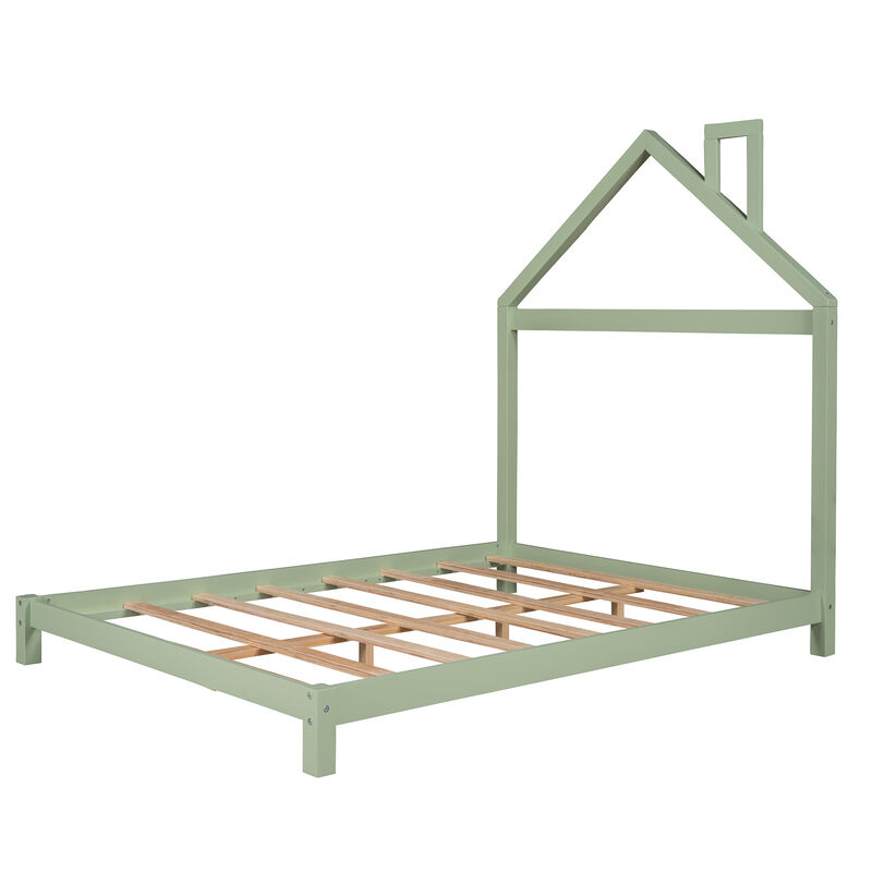 Full Size Wood Platform Bed with House-shaped Headboard. image number 5