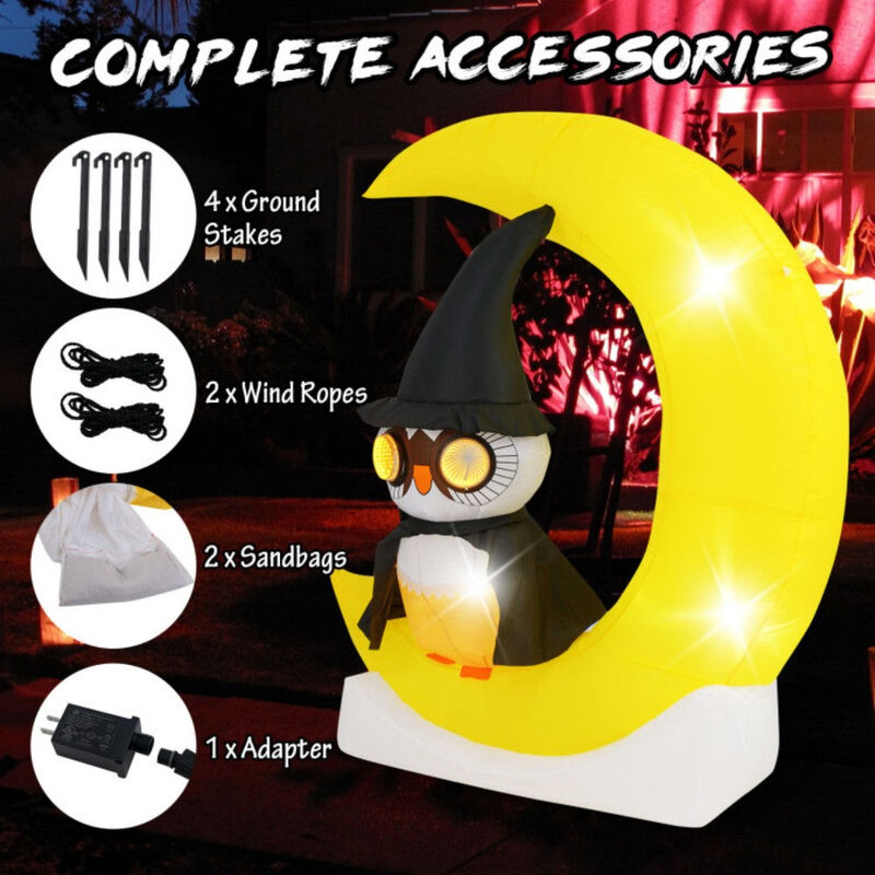 Large Moon and Wizard Owl Halloween Inflatable with LED Lighted image number 3