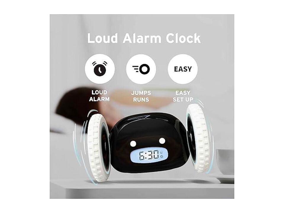 Alarm Wheels Loud Rolling Heavy Wall Clock Black Bedroom Decor