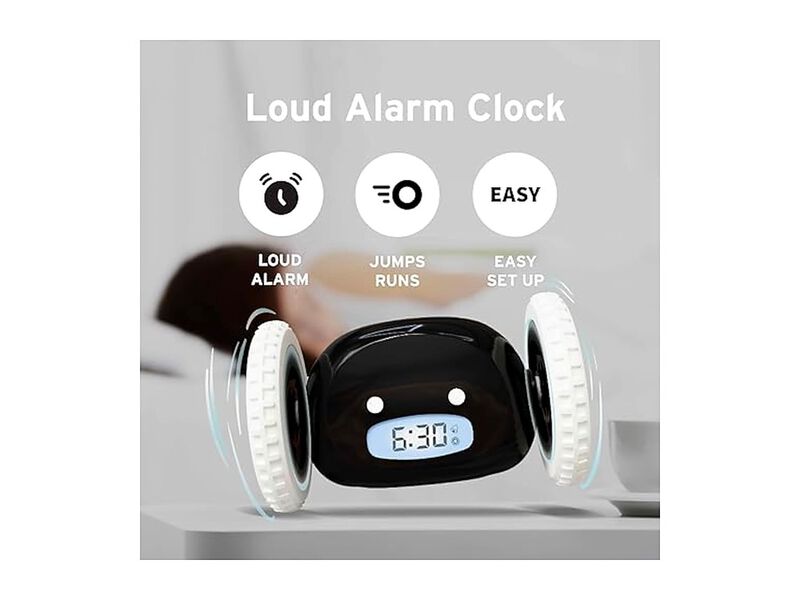 Alarm Wheels Loud Rolling Heavy Wall Clock Black Bedroom Decor image number 1