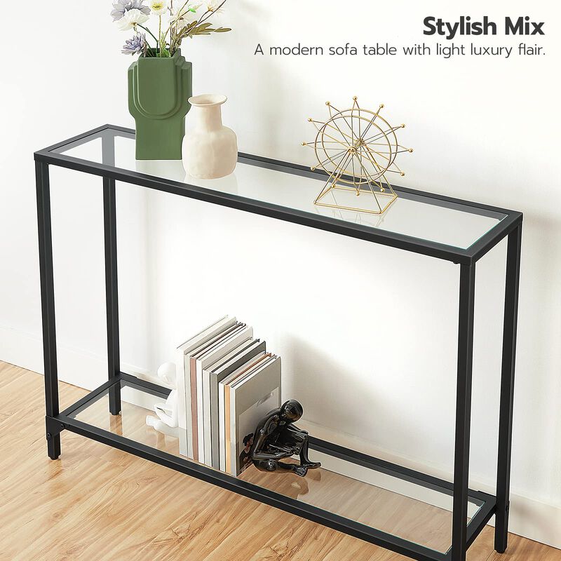 Modern Console Table with Metal Frame for Entryway and Sofa Placement- Black image number 3