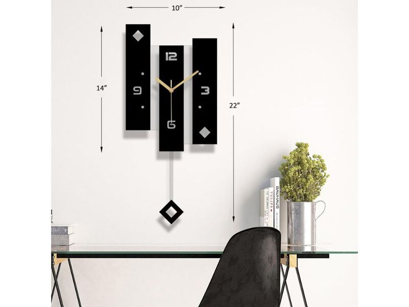 Large Black & White Pendulum Wall Clock - Silent Decorative Acrylic Art for Living Room & Office image number 2