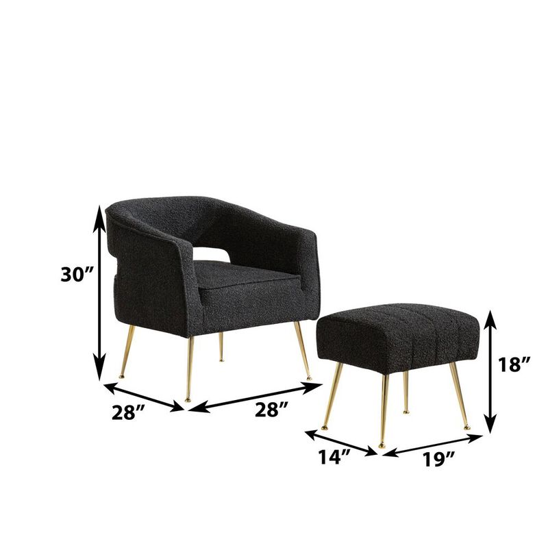Best Quality Furniture 2 Pc Black Accent Chair And Ottoman With Gold Legs