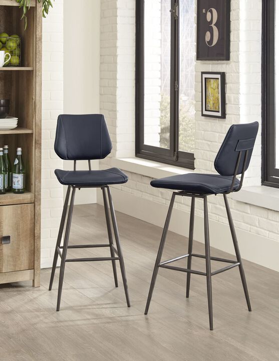 Vinson Modern Swivel Bar Stool in Cobalt - Set of 2