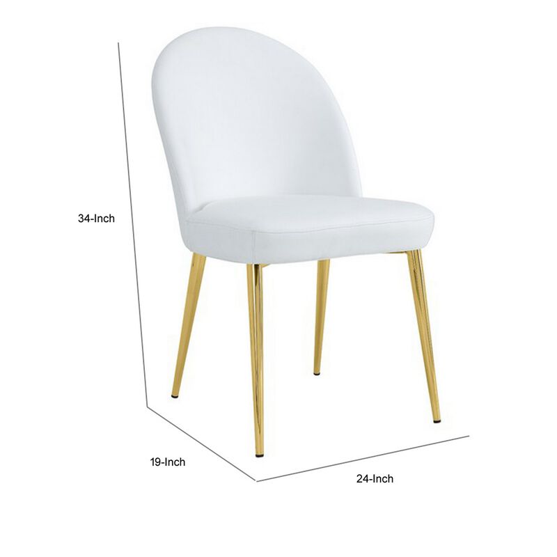 Era 24 Inch Dining Chair Set of 2, Curved Back, White Faux Leather, Gold - Benzara