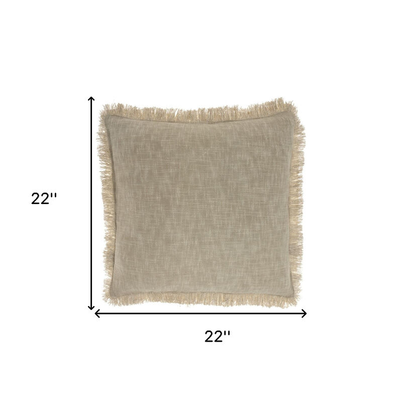 HomeRoots 22" Taupe Cotton Throw Pillow With Fringe image number 2