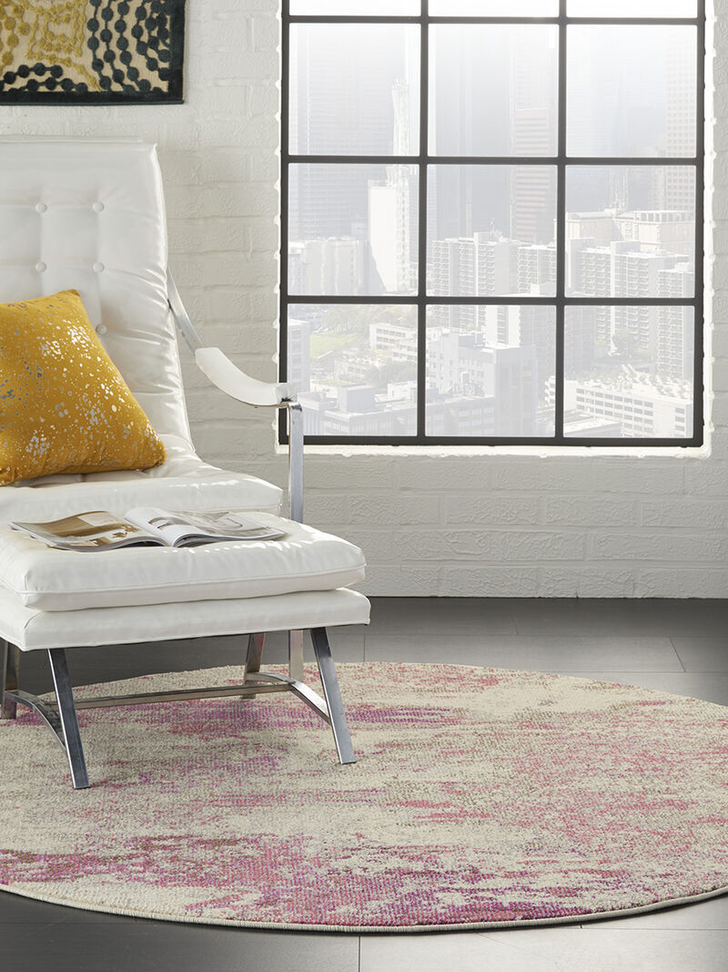 Celestial CES02 Ivory/Pink 4' x Round Rug