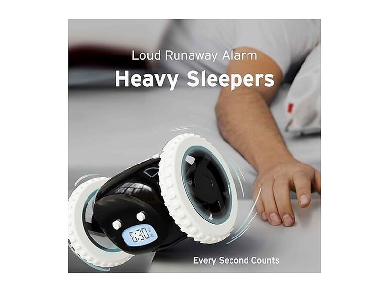 Alarm Wheels Loud Rolling Heavy Wall Clock Black Bedroom Decor image number 3
