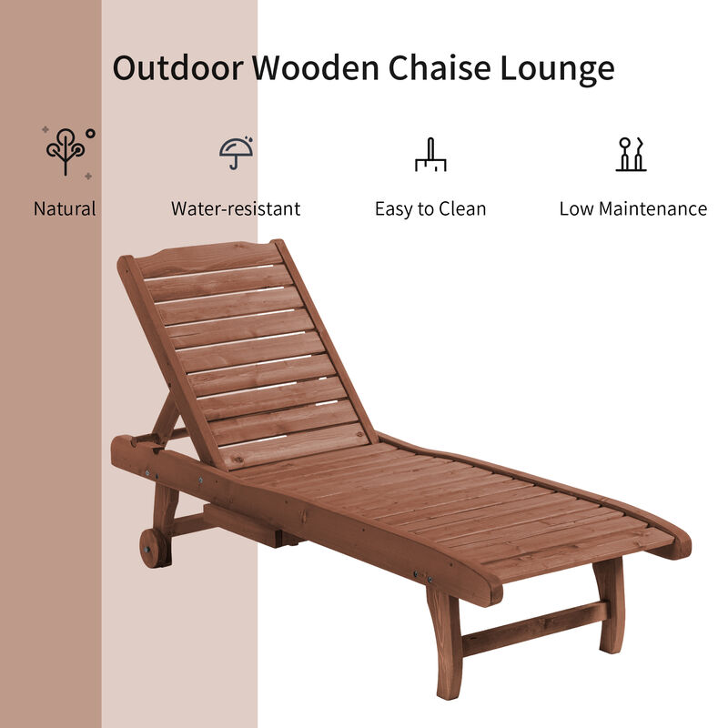 Hivvago Wooden Outdoor Chaise Lounge with Wheels image number 6