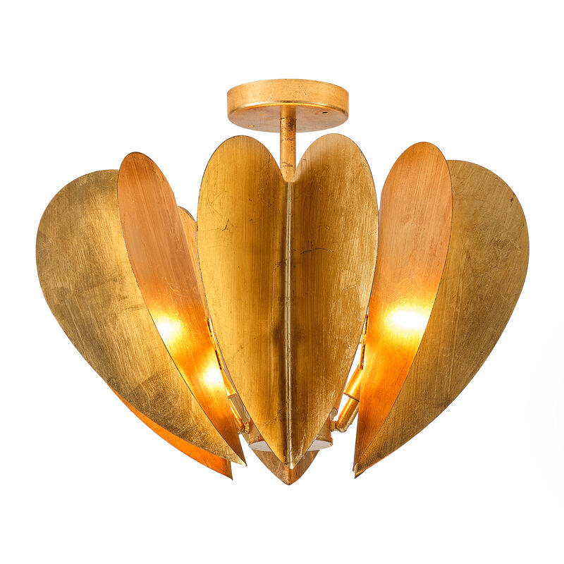 19" Vintage Antique Gold Heart Semi Flush Mount Ceiling Light image number 0