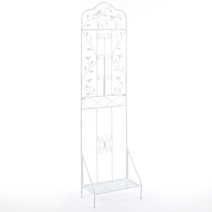 75 x 20 Inch Outdoor Metal Garden Trellis with Foldable Bottom Shelf