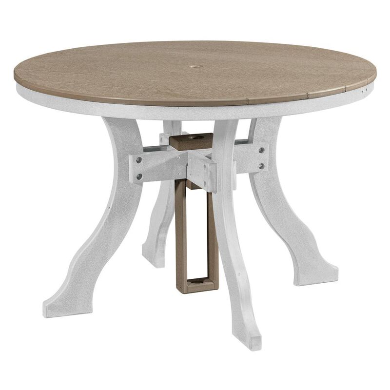 American Furniture Classics Dining Height Round Table in Weatherwood with a White Base