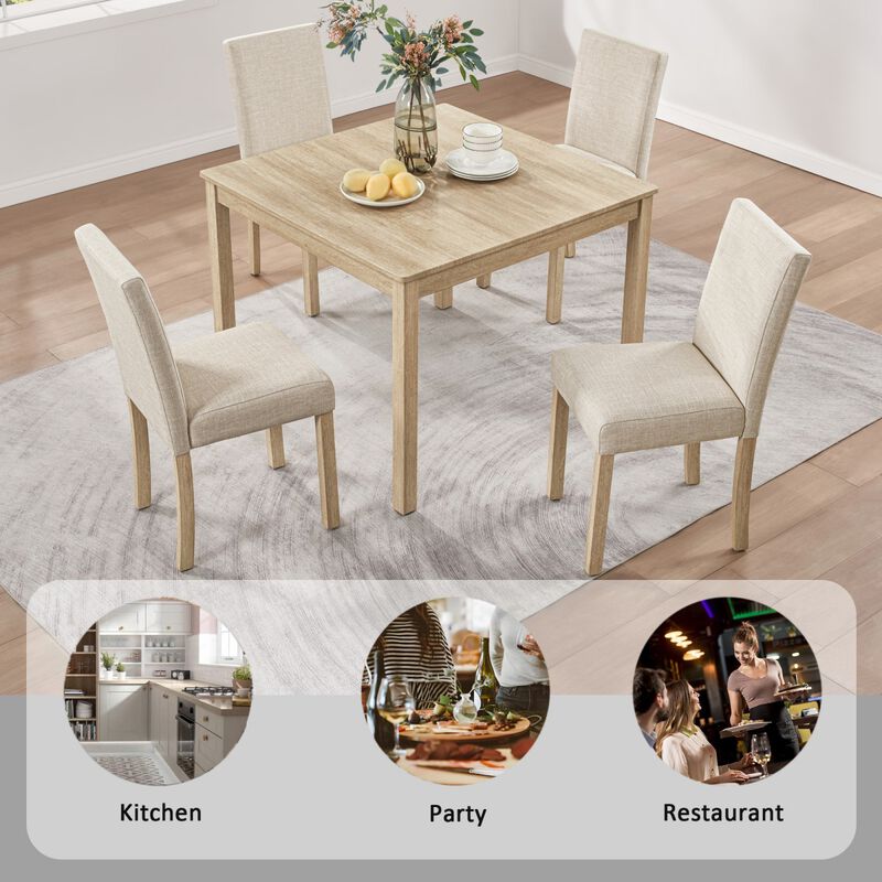 5 Piece Dining Table Set with 4 Chairs, square wooden dining table set for kitchen, dining table set for 4, modern dining furniture set image number 4