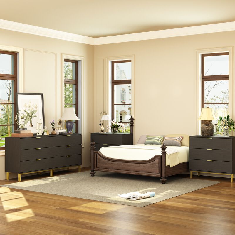 3-Drawers Black Wood Chest of Drawers Dresser Vanity Table Storage Cabinet Nightstand 29.7 in. H x 31.5 W x 15.7 D