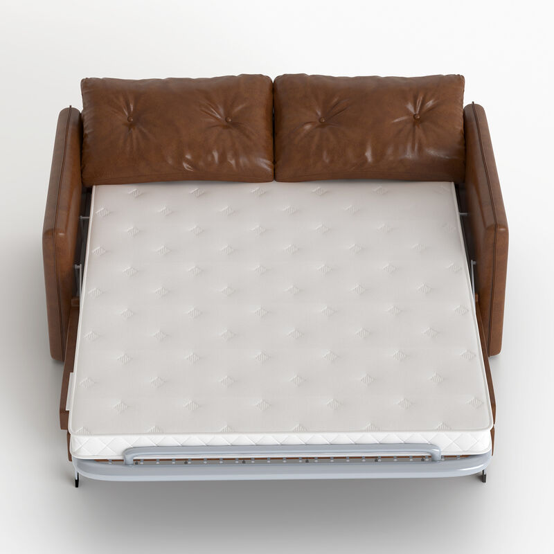 Faux Leather Pull-out Sofa Bed with Metal Frame & Mattress for Living Room & Guest Room 63", Brown image number 5