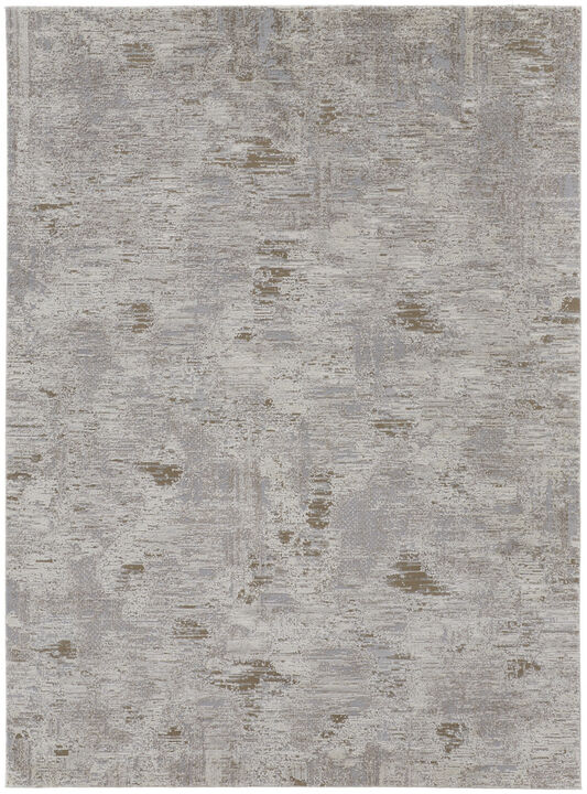 4 X 6 Ivory gray And Tan Abstract Power Loom Distressed Stain Resistant Area Rug