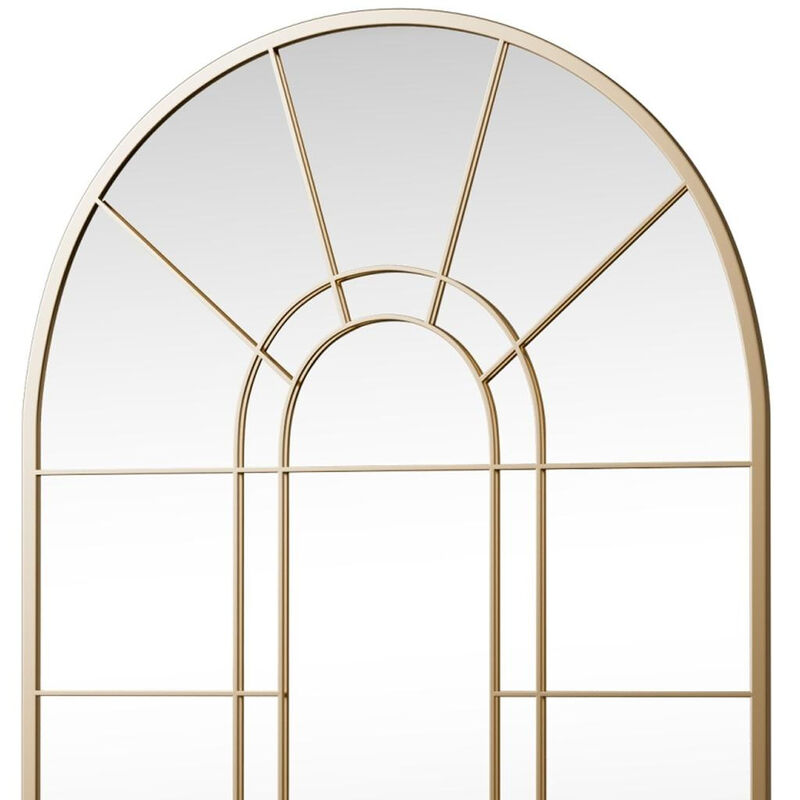 HomeRoots 41" Gold Arch Metal Window Pane Framed Accent Mirror image number 3